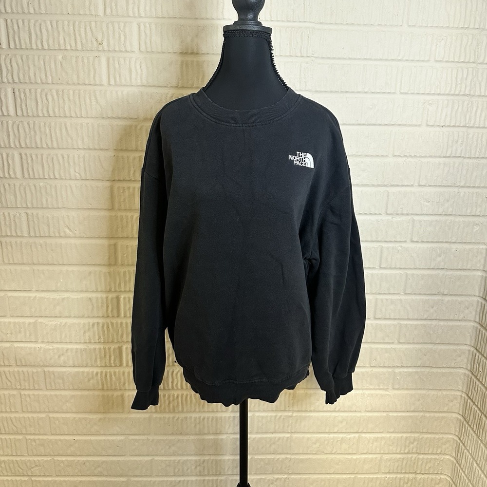 The North Face Crewneck Sweatshirt Womens Sz L Black Logo Fleece Loungewear